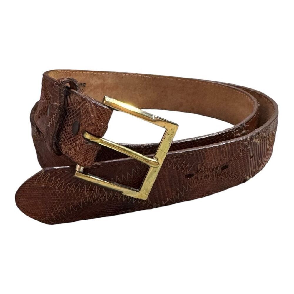 Justin Lizard Men's Brown Dress Belt Size 40 Brass Buckle Business Office